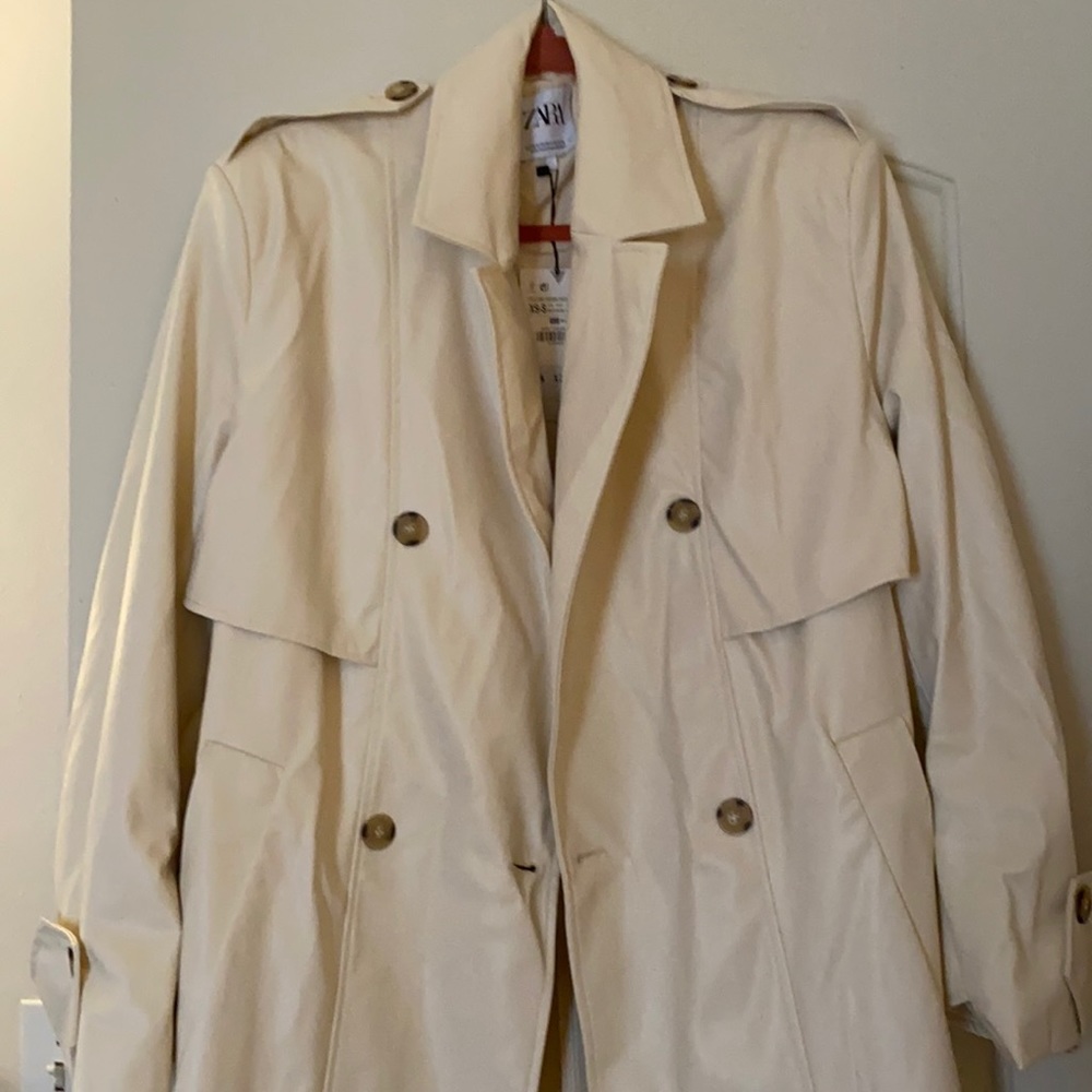 Zara faux leather ecru trench coat